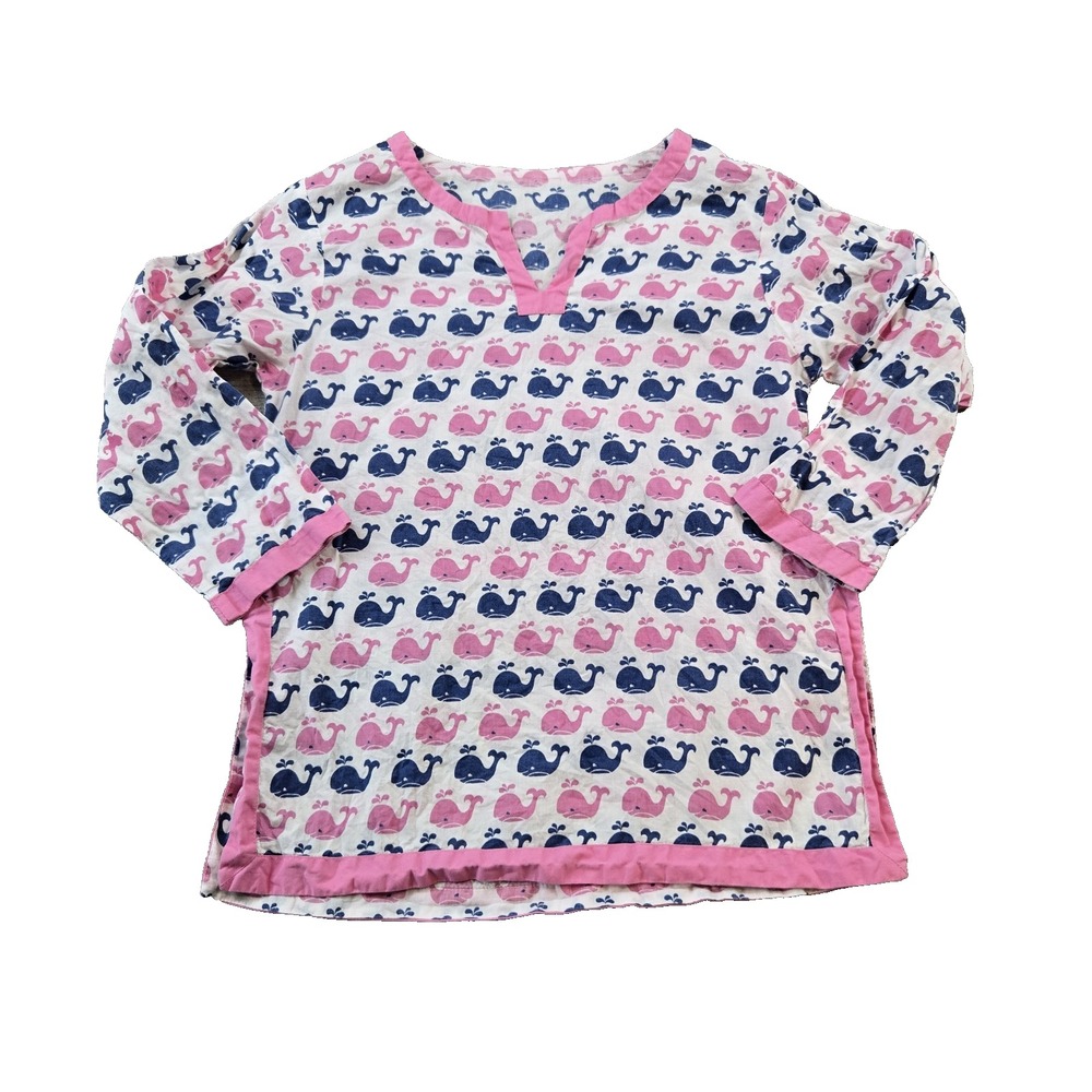 Pottery Barn Kids Girl's Swimsuit Cover All Over Whale Pattern Pullover Size M